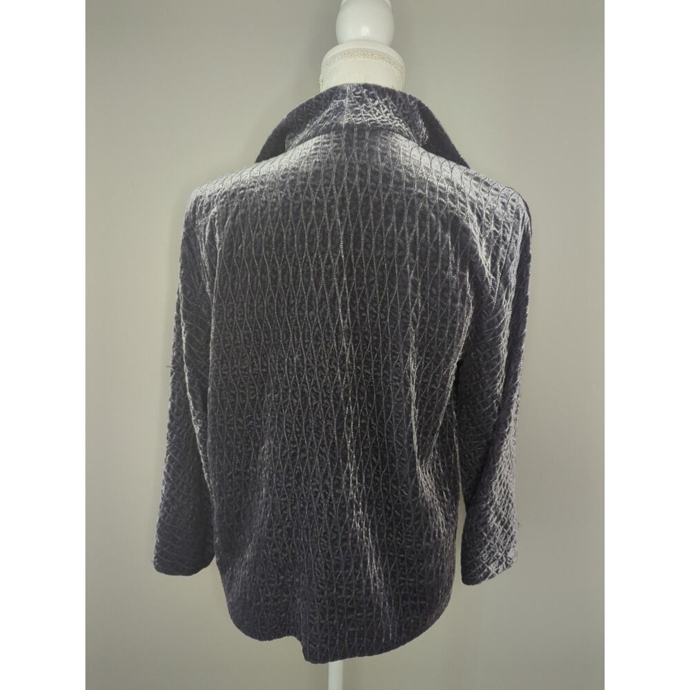 Eileen Fisher velvet textured quilted blue gray lattice open front blazer - Picture 3 of 9